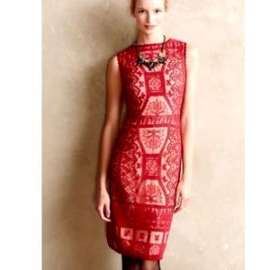 Anthropologie dress by korovilas. Red lace with cream lining